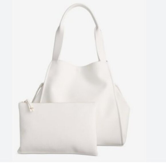 Macy's On 34th Jyyll denim large tote shoulder bag + pouch 2 PIECE set -WHITE - Picture 1 of 3